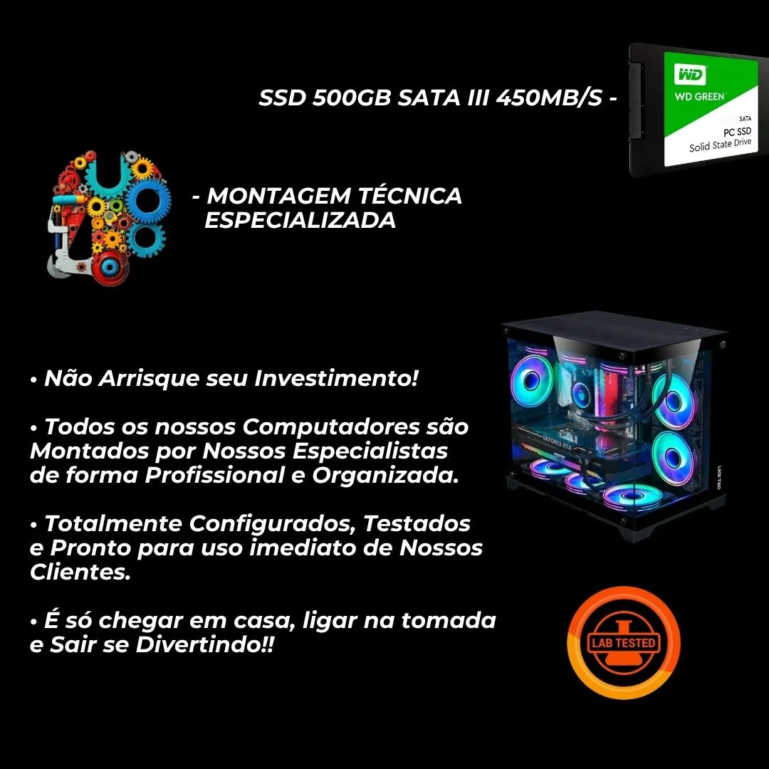 PC GAMER VEGA V2 AMD RYZEN 3 3200G, RADEON VEGA GRAPHISCS, 16GB DDR4, PLACA MAE GIGABYTE A520M, SSD 500GB, FONTE 500W, GABINETE PLATE