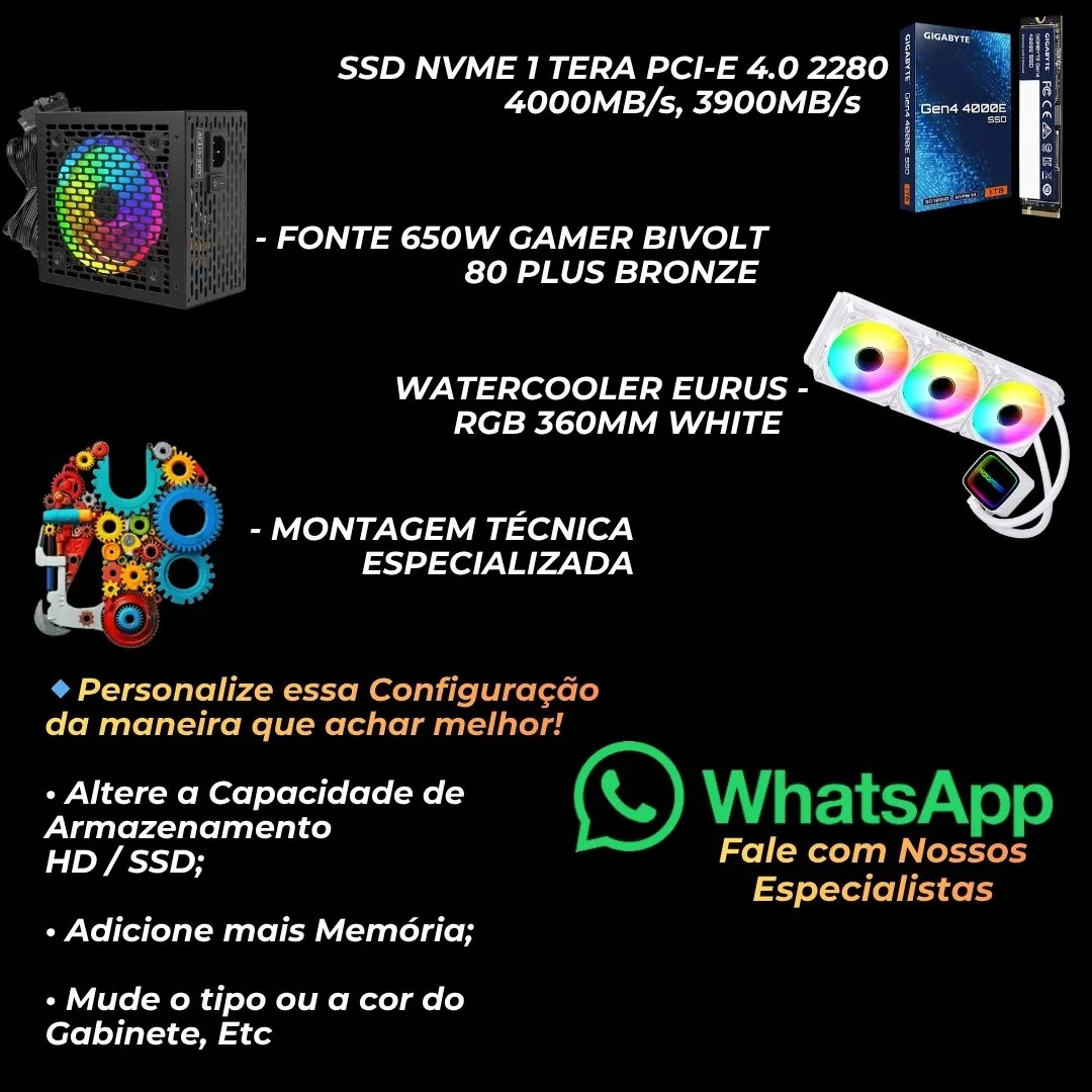 PC GAMER STRIX V5 RYZEN 7 9700X, RX 9060 16GB, B840M MSI, 16GB DDR5, NVME 1 TERA, FONTE 650W 80P, BLAST WHITE, WC 360MM ARGB