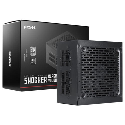 FONTE 600W PCYES SHOCKER FULL MODULAR 600W 80 PLUS WHITE - BLACK VULCAN - FM600WBV