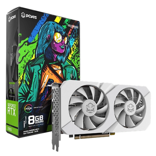PLACA DE VIDEO GEFORCE RTX 3050 8GB** PCYES WHITE GDDR6 128BIT PROJETO EDGE -  PVRTX30508WTPE