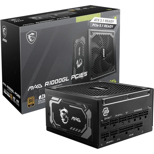 FONTE 1000W MSI MAG A1000G PCIE5, 1000W, 80 PLUS GOLD, CYBENETICS GOLD, PFC ATIVO, FULL MODULAR, PRETO, MAG A1000G PCIE5