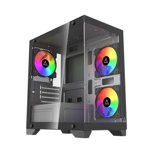 GABINETE GAMER GSTORM RAIDER BLACK VIDRO TEMPERADO 3 FANS RAINBOW