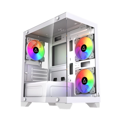 GABINETE GAMER GSTORM RAIDER WHITE VIDRO TEMPERADO, 3 FANS RGB RAINBOW