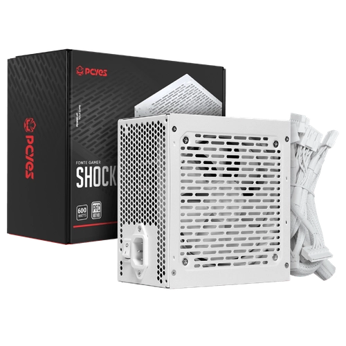 FONTE 600W PCYES SHOCKER 80PLUS STANDARD BRANCA PF600SHWG